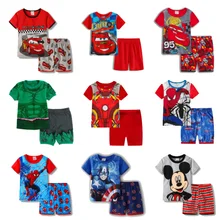 Kids Clothes Baby Pajamas Summer Cotton Short Sleeve T Shirt Pyjamas Pijamas Set Cartoon Spiderman Children Sleepwear