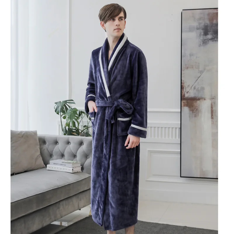 man navy blue Парный зимний банный Халат теплый фланелевый Халат Зимний толстый фланелевый термальный банный халат кимоно Халат велюровый Халат - Цвет: man navy blue