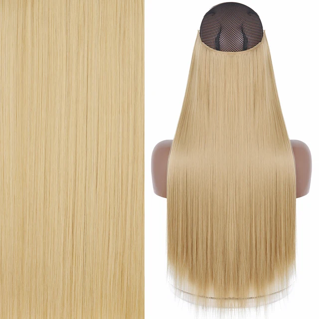 Synthetic No Clip Invisible Wire Hair Extensions Straight Natural Black Blonde One Piece False Hairpiece Halo Hair Extension Z-22
