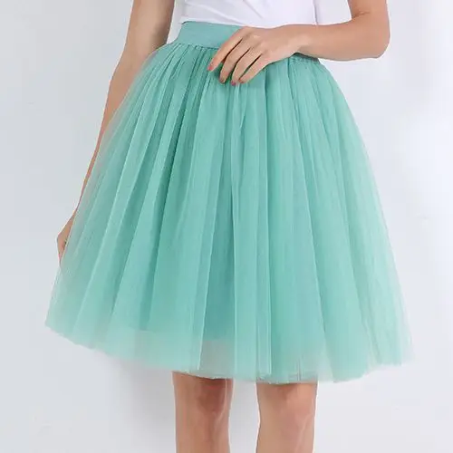 5 слоев 60 см миди Тюлевая юбка принцессы для женщин взрослых пачка модная одежда Faldas Saia Femininas Jupe Летний стиль - Цвет: light green