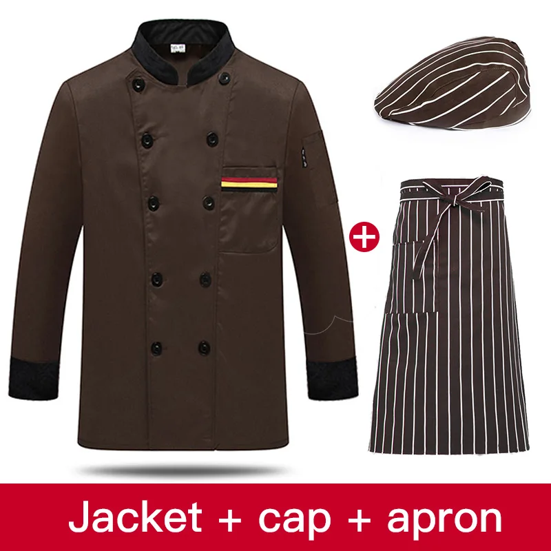 jacket cap apron Vkamoli, куртка шеф-повара с длинным рукавом, униформа для отеля, ресторана, ресторанного обслуживания, рубашка повара, оснастка, унисекс, пальто, одежда повара, Рабочая форма - Цвет: jacket cap apron