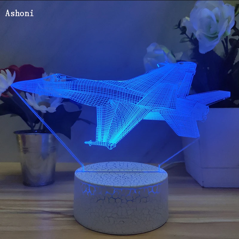 Самолет истребитель рисунок 3D лампа Настольные лампы USB кабель Ночной светильник 7 цветов сенсорный базовый светильник детский подарок