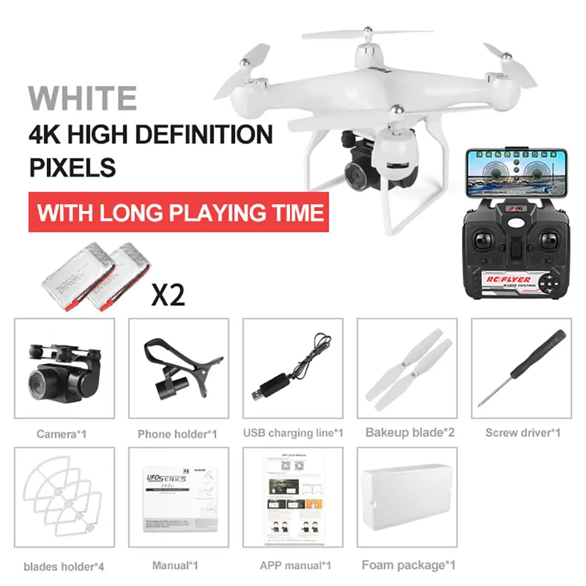 4K White 2 Battery 4K 1080 HD воздушная камера с широкоугольным квадрокоптером wifi FPV Режим высокой фиксации складной рычаг RC Квадрокоптер Дрон с батареей - Цвет: 4K White 2 Battery