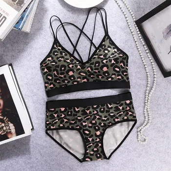 

CMENIN Leopaed Women Sexy Lace Lingerie Babydoll See-through Wireless Bra Set G-String Underwear Nightwear Bra Brief Sets B0185