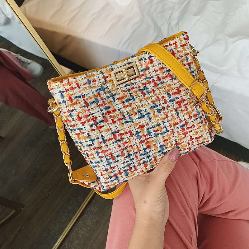 

JIULIN 2019 new Chaohan version 100 lap slant bag color braided chain package foreign gas