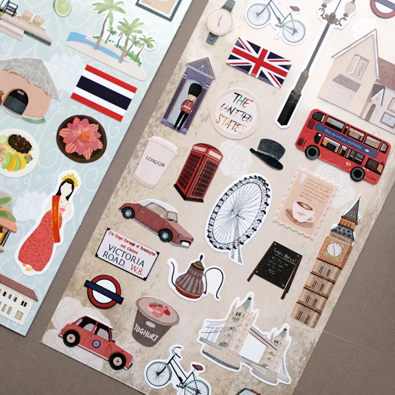 Decorative Stickers 8Patterns Country City View France Japan Thailand China Austrilia Korea Hobby Embellishment Planner Diary
