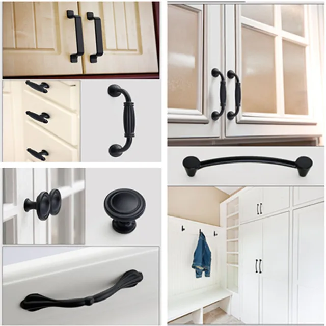 มือจับสีดําสําหรับลูกบิดตู้เฟอร์นิเจอร์และลิ้นชักครัวดึงตู้อลูมิเนียมอัลลอยด์ 4