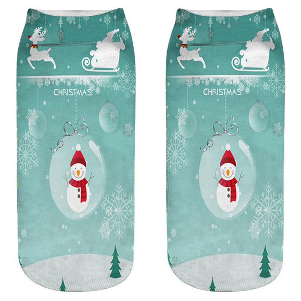 Милые рождественские носки с 3D принтом Санта-Клауса с забавным оленем и снеговиком на год в подарок - Цвет: Зеленый