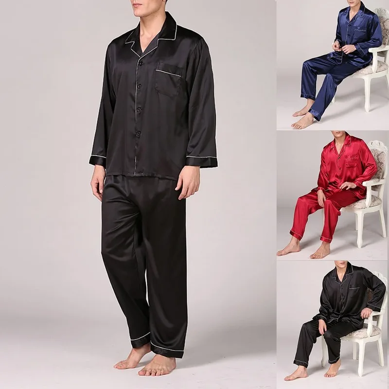 

Pajama Sets Men 2020 New Men's Stain Silk Pajamas Silk Sleepwear Male Modern Style Soft Comfortable Satin Nightgown Male Clothes