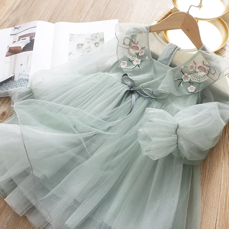 Платье для маленьких девочек; весна г.; праздничные платья-пачки из тюля с цветочной вышивкой для маленьких девочек; детское платье; одежда для детей;