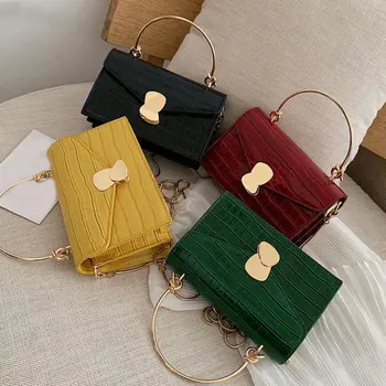 

Women Mini Shoulder Messenger Bag with Metal Handle Lady Travel Totes Handbag Stone Pattern Ins PU Leather Crossbody Bags