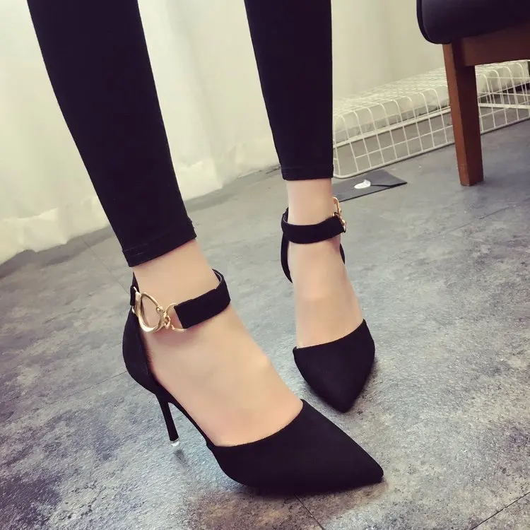 

2019 new Korean version of suede pointed shallow mouth stiletto heels comfortable versatile high heels