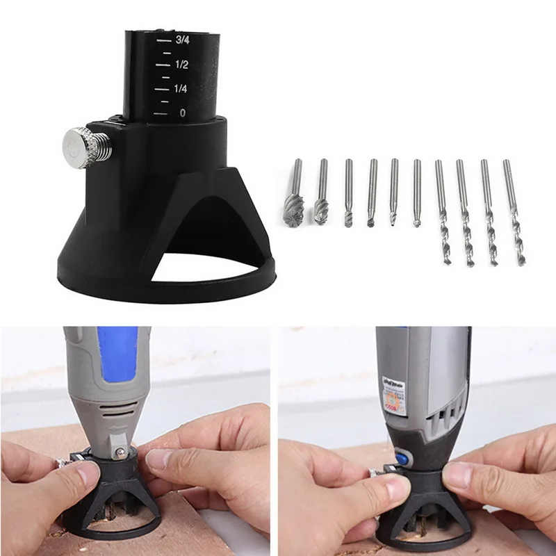 

10Pcs Drill Rotary Carving Locator Positioner Set With 4 Drill Bits 6 HSS Milling Burrs Wood Carved Cutter Tools Accessories