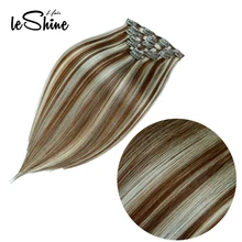 Leshine Remy прямолинейный скрепка в Пряди человеческих волос для наращивания 1" 16" 1" человеческих волос на зажимах накладные волосы на заколках, 7 шт./компл