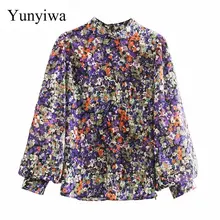 ¡Novedad de 2020! blusa kimono informal con estampado floral y cuello alto estilo vintage para mujer, blusa elegante con manga farol y pliegues, tops chemise