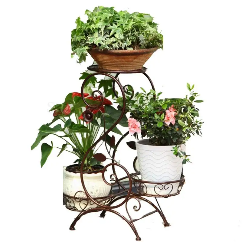 Кованая подставка для цветов, напольная стойка для горшка, многослойная Домашняя и уличная Европейская Цветочная стойка для гостиной, балкона, спальни, зеленая F