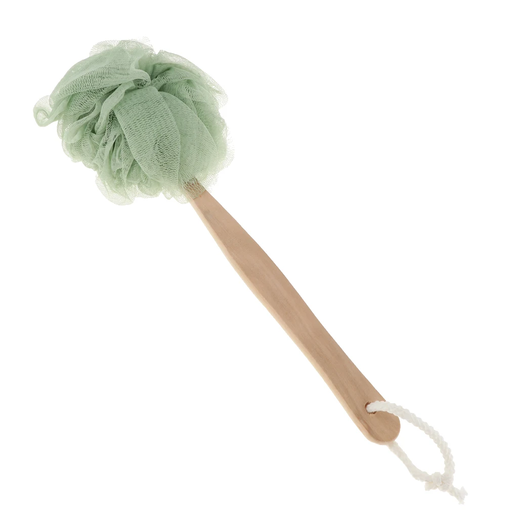 Длинная ручка сетка Pouf губка для ванной, душа тела и спины скруббер на палочке с деревянной ручкой для мужчин и женщин, легко достигать - Цвет: Green