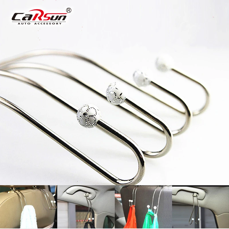 

CARSUN 2PCS Car Headrest Hook SeatBack Hanger For Bag Handbag Automobile Stainless Steel Multifunctional Hook Car Storage Hook