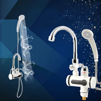 

Temperature Digital Display Water Heater Tap Bathroom Instant Electric Heating Water Faucet with Shower EU Plug