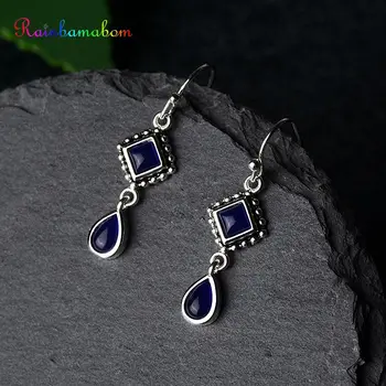 

Rainbamabom Vintage 925 Sterling Silver Created Lapis Lazuli Gemstone Drop Dangle Earrings Fine Jewelry Wholesale Drop Shipping