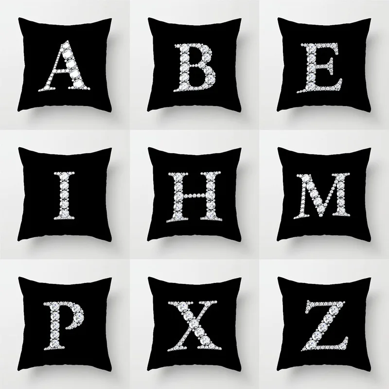 

Diamond Pattern English Letters Pillowcase White and Black Decorative Cushion Cover for Home Sofa Chair Living Room Decoration