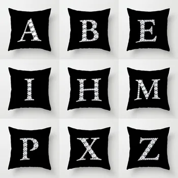 

Diamond Pattern English Letters Pillowcase White and Black Decorative Cushion Cover for Home Sofa Chair Living Room Decoration