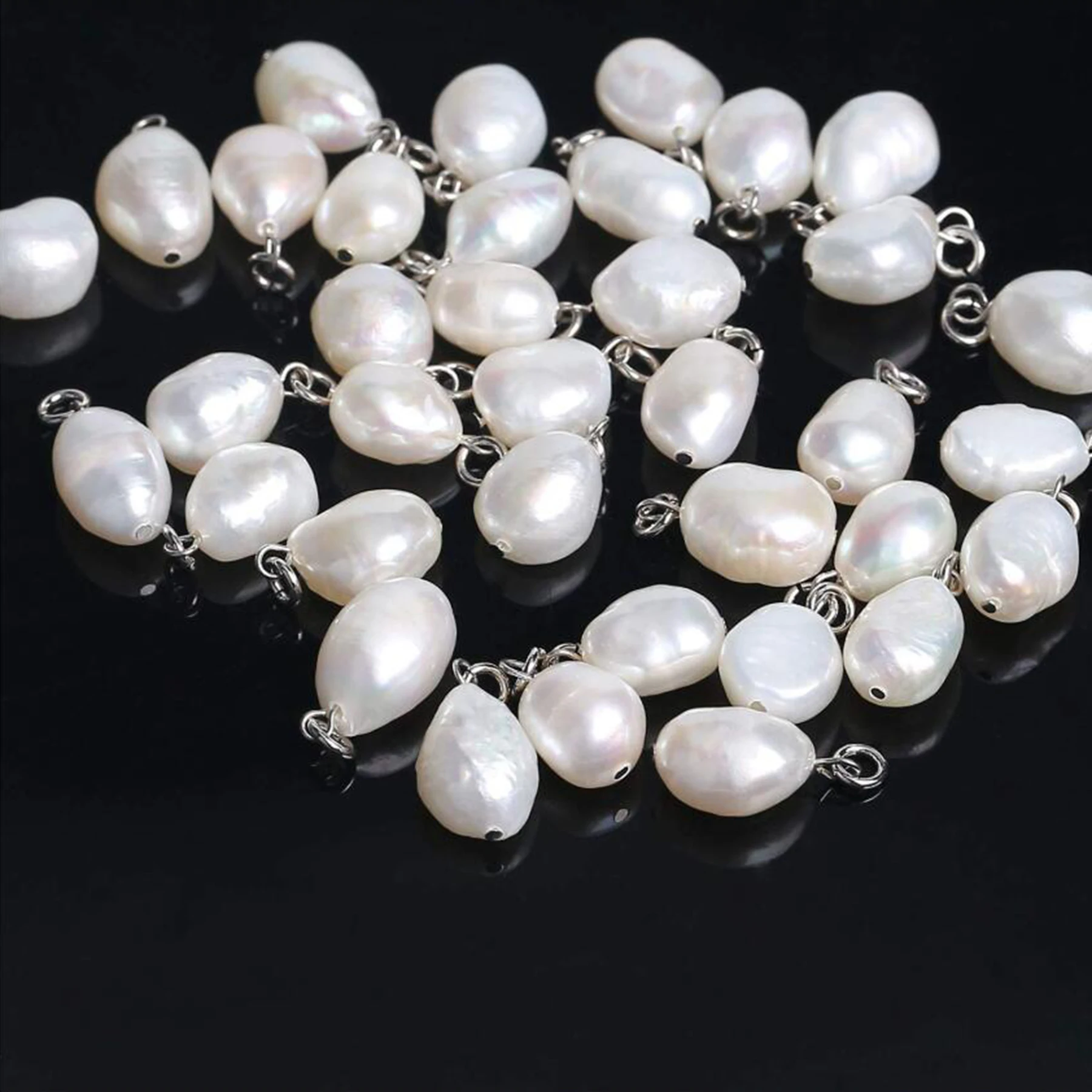10Pcs/lot Natural Pearl Charms Stainless Steel Pendant Bracelet Bead