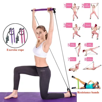 

NEW Pilates Exercise Stick Multifunctional Yoga Rally Rod Abdominal Resistance Rope Puller Pilates Stick Home Body Fitness Tools