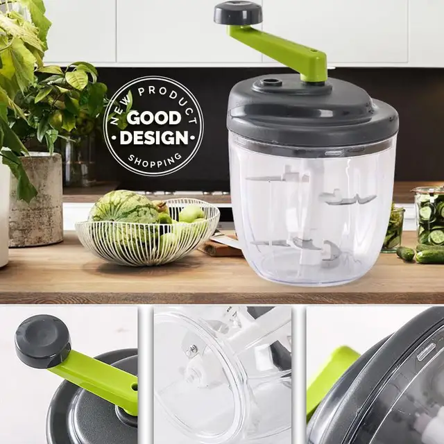 Manual Food Processor Chopper Hand Crank Salad Spinner With Cord Mechanism  New