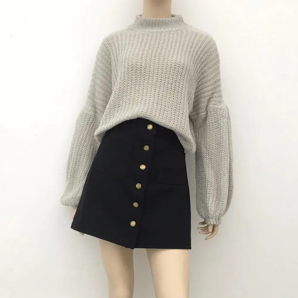 

2019 summer new high-waisted schoolgirl single-breasted large pocket slimming versatile bag hip a-line denim skirt