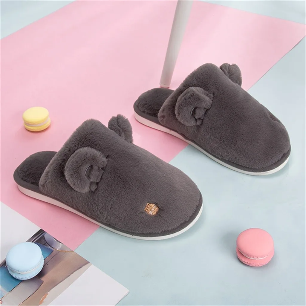 Обувь; мужские тапочки; зимние тапки; zapatos de hombre; мужские теплые домашние тапочки на плоской платформе с медвежьими ушками; домашние тапочки для всей семьи