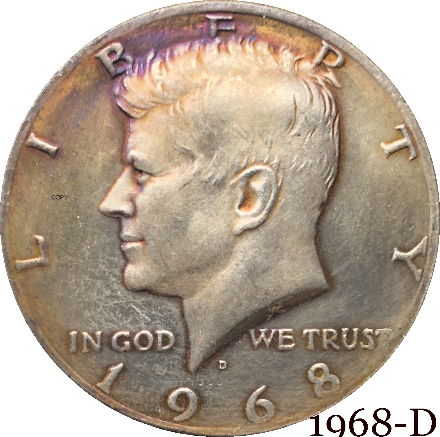 Копия посеребренной монеты 1968 г. Либерти 1/2 Кеннеди полудоллар США в Боге мы