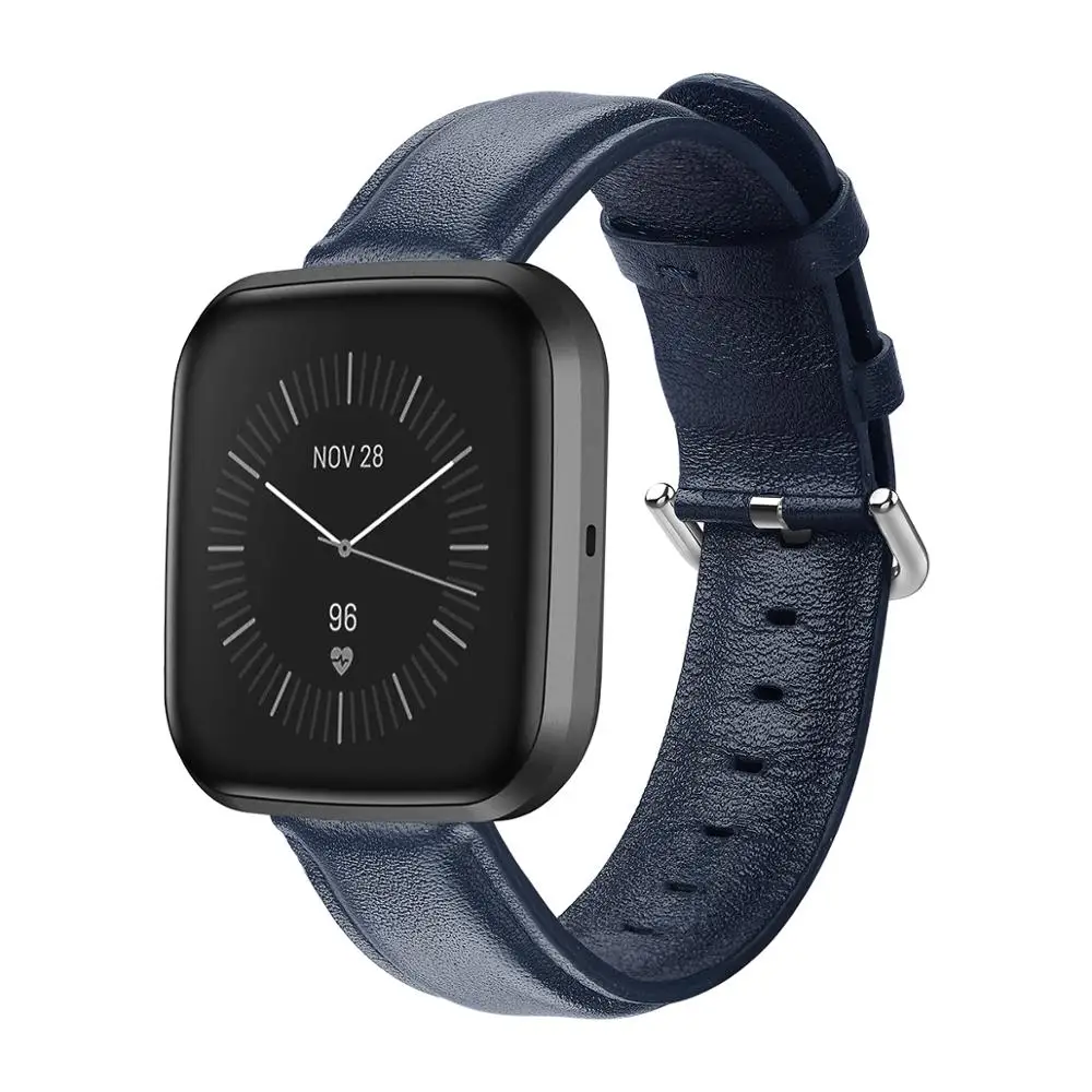 Ремешок из натуральной кожи для Fitbit часы Versa дышащий Одноцветный регулируемый ремешок для мужчин и женщин светильник сменный мужской браслет - Цвет: Midnight Blue