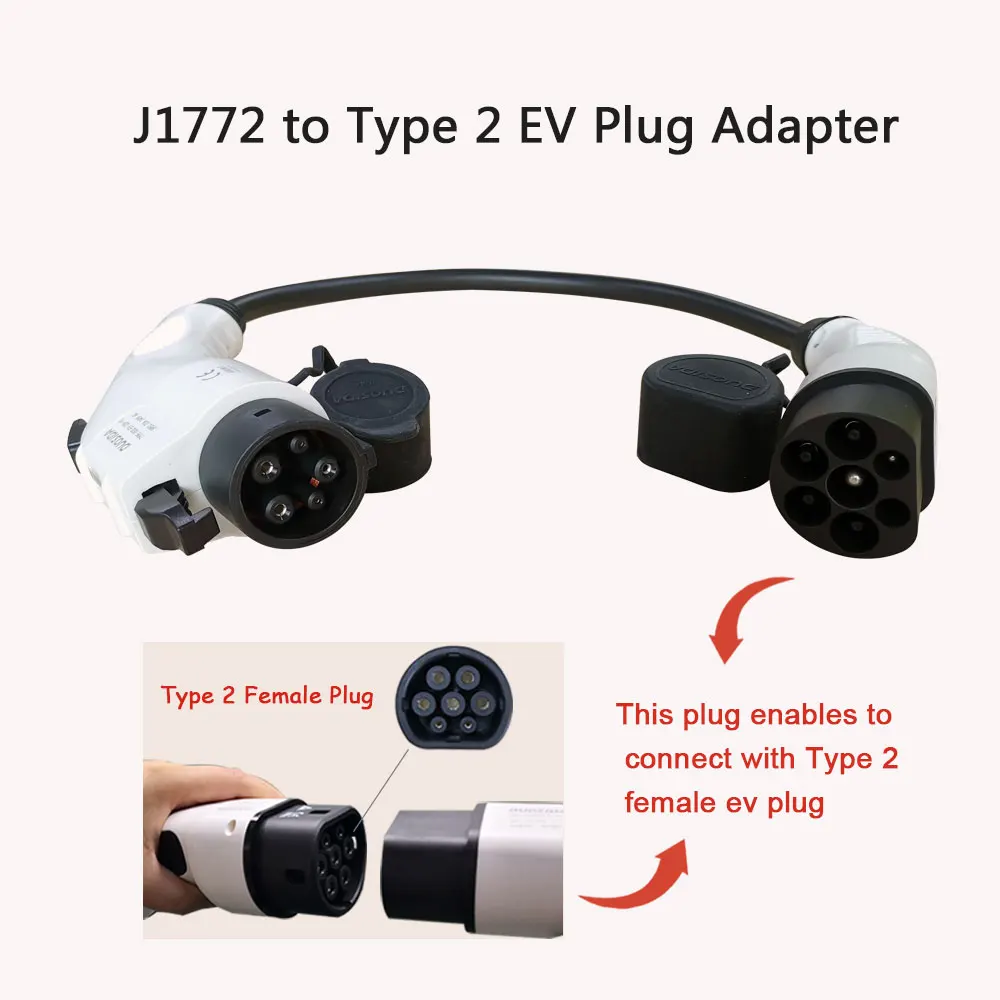 SAE J1772 Type 1 to Type 2 16A 32A Plug Electric Car vehicle Charging Cable Connector EV Adapter Portable EV Charger