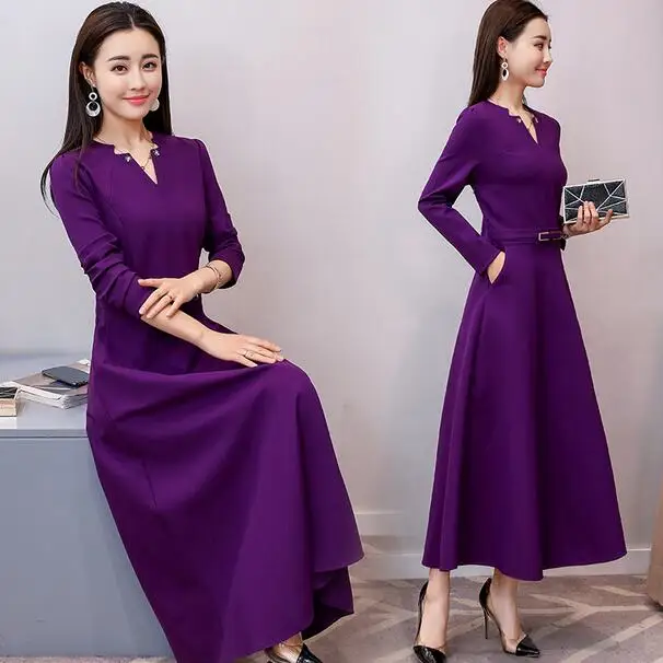 Vestidos largos элегантное женское фиолетовое плиссированное платье с v образным