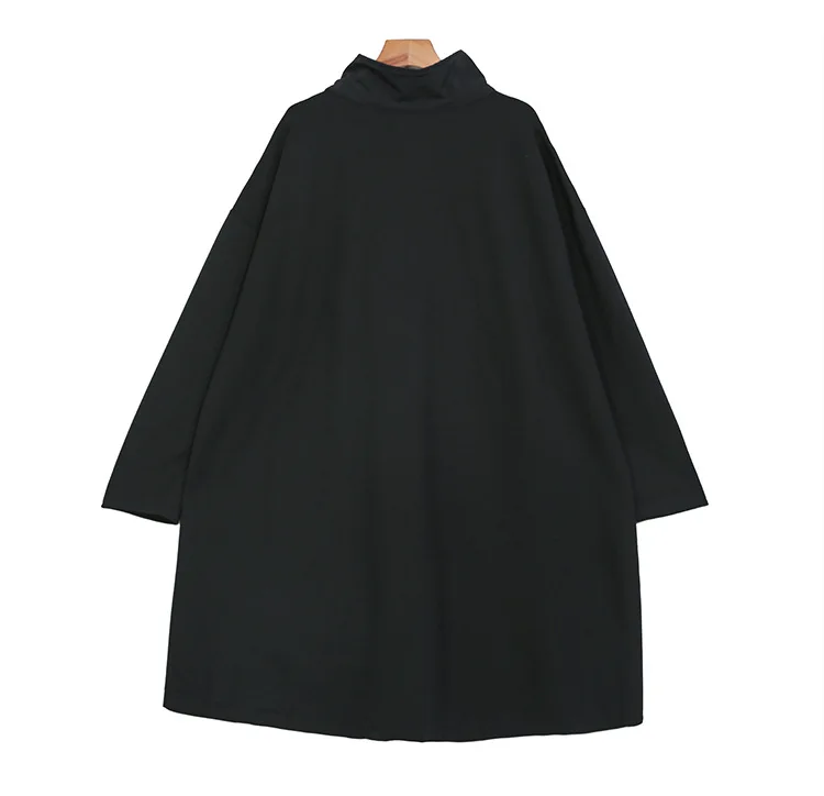 Новинка, японский стиль, женское черное зимнее платье, плюс размер, водолазка, длинный рукав, на пуговицах, для девушек, уникальное Свободное платье, халат J241