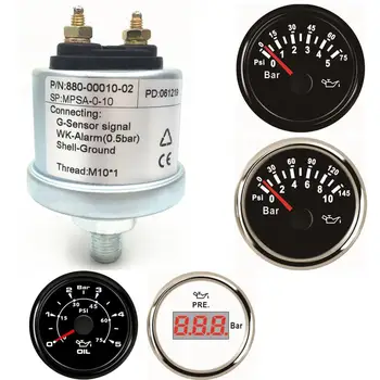 

1pc Auto Mechanical Oil Pressure Sensors M10X1 NPT1/8 Boat Oil Pressure Gauge 0-5Bar 0-10Bar Alarm Display 6-24vdc Red Backlight