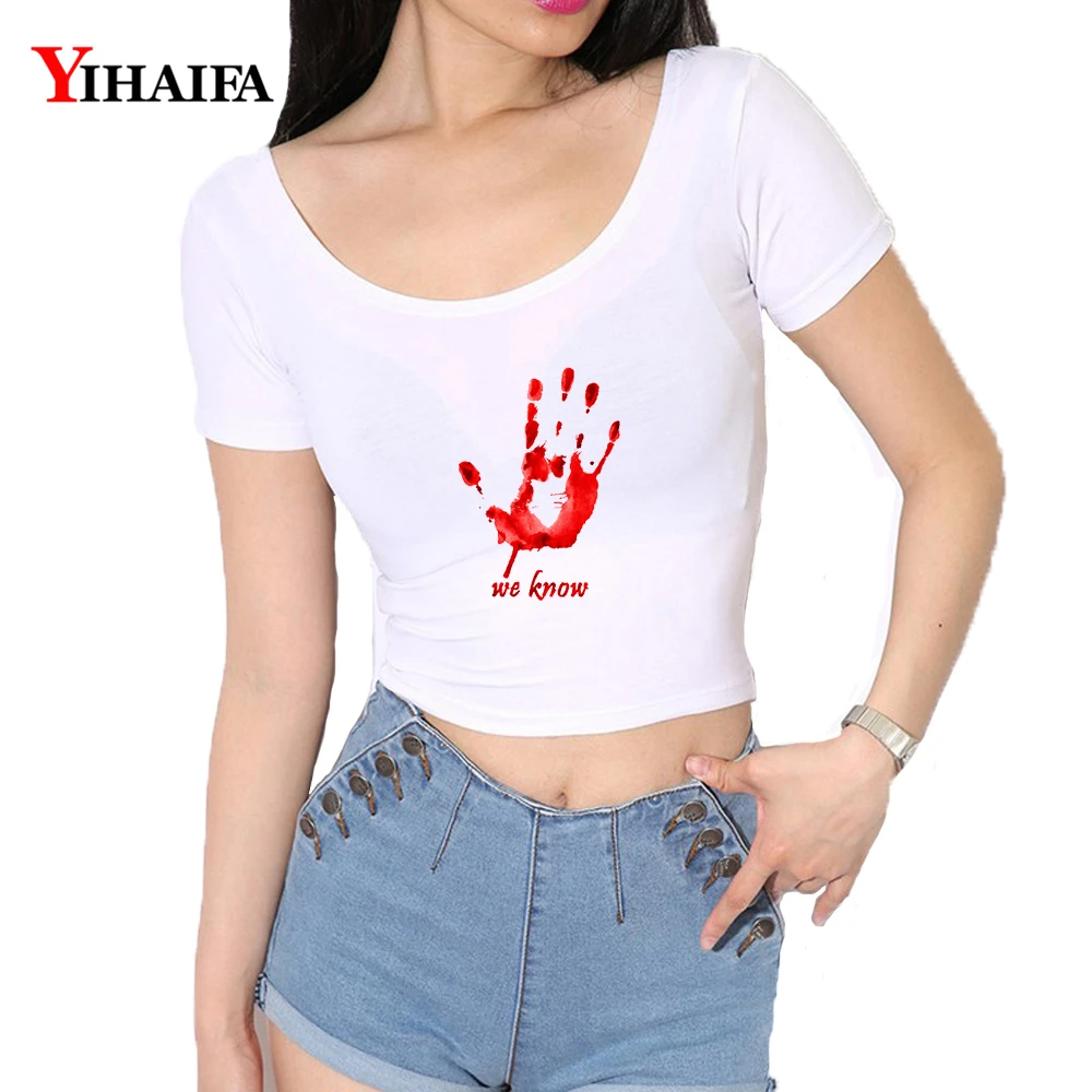 Женский укороченный топ YIHAIFA футболка с принтом в стиле хип хоп u образный вырез