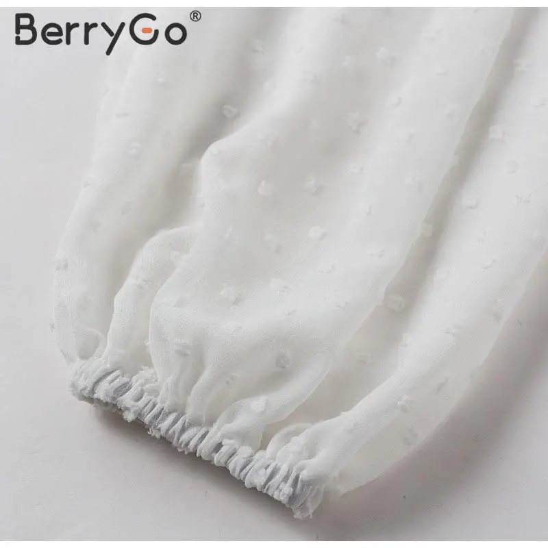 BerryGo сексуальные белые укороченные топы в горошек с цветочным принтом женские летние топы с v-образным вырезом женские прозрачные рукава-фонарики с высокой талией женские топы
