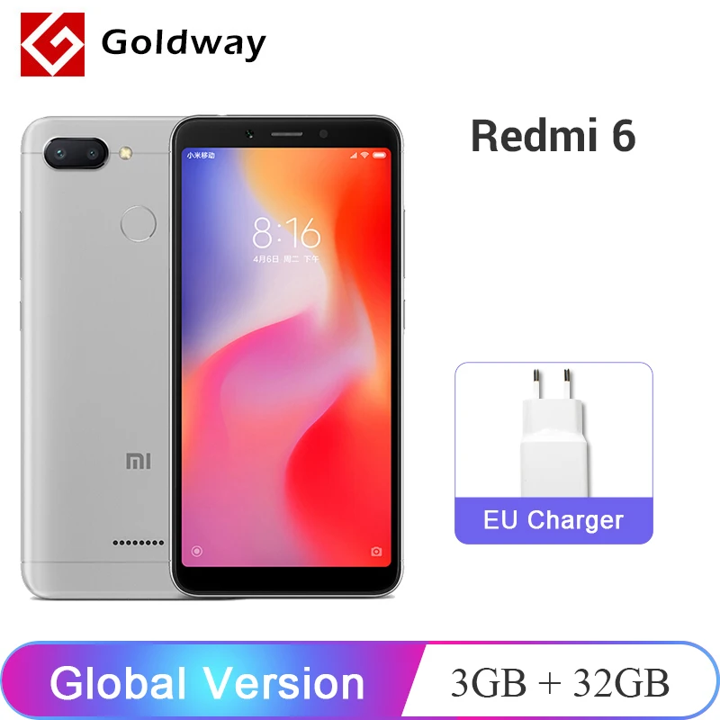 Xiaomi Redmi 6 смартфон с восьмиядерным процессором Helio P22 ОЗУ 3 ГБ ПЗУ 32 12 Мп + 5 МП 45 &quot 3000