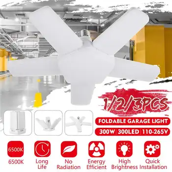

100W Garage Lamp Deform Light Foldable Fan Blade LED Pendant Light E27 Bulb 360 Degrees Angle Adjustable Ceiling Lamp AC110-265V