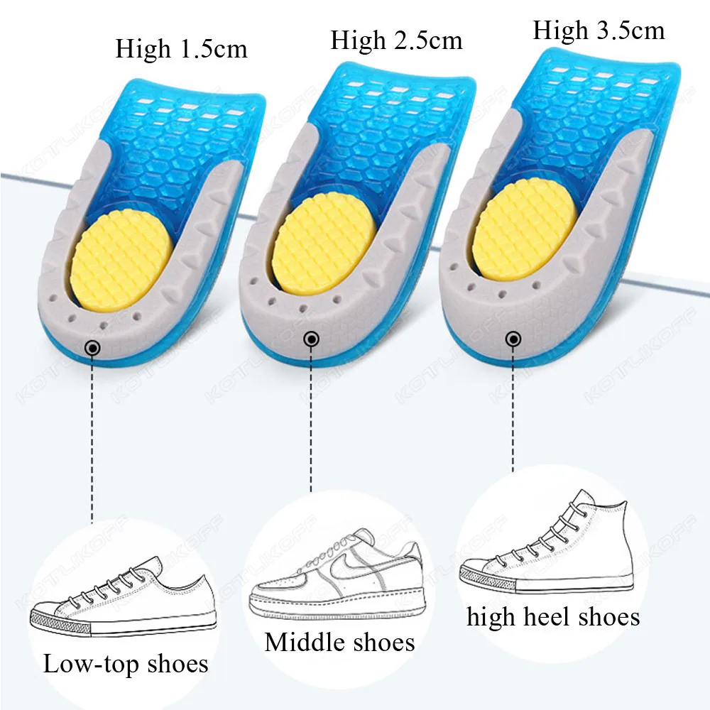 Invisible Height Increase Insole 1.5/2.5/3.5cm Men Women Silicone Gel Heel Pads Height Cushion Damping Relieve Heel Pain