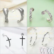 Brincos, 925 пробы, Серебряное переплетение, волнистый крест, капли воды, сердце, модные серьги-гвоздики для женщин, Стерлинговое Серебро, ювелирное изделие