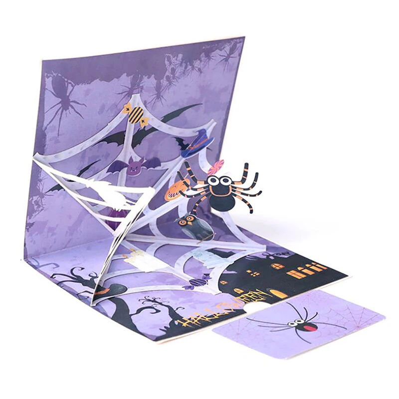  Creative 3D Greeting Card Carving Paper-cut Spider Cobweb Greeting Card Halloween Party Invitation  - 4000172923967