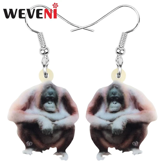 3D Monkey Swinging From A Palm Tree Dangle Hoop Earrings in Gold – DOTOLY