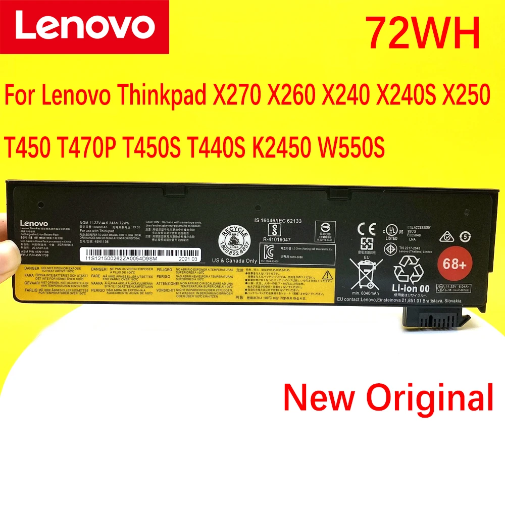 

NEW Original For Lenovo Thinkpad X270 X260 X240 X240S X250 T450 T470P T450S T440S K2450 W550S L440 L450 L460 45N1136 45N1738 68+