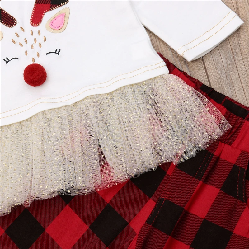 Two Piece Set Toddler Kid Baby Girls Clothes Deer Print Tutu Top+Plaid Long Pants 2pcs Casual Christmas Outfits Winter