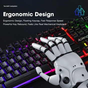 Kit de teclado con cable para Gaming, Mouse retroiluminado, sensación mecánica, PC, juego retroiluminado, 104 teclas, teclas, arcoíris 4