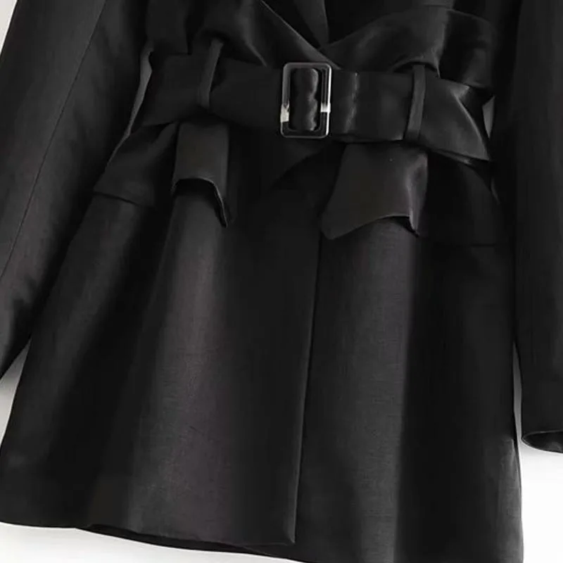WT239 европейский дизайн тонкая талия уникальный пояс деко длинный рукав черный повседневный блейзер верхняя одежда