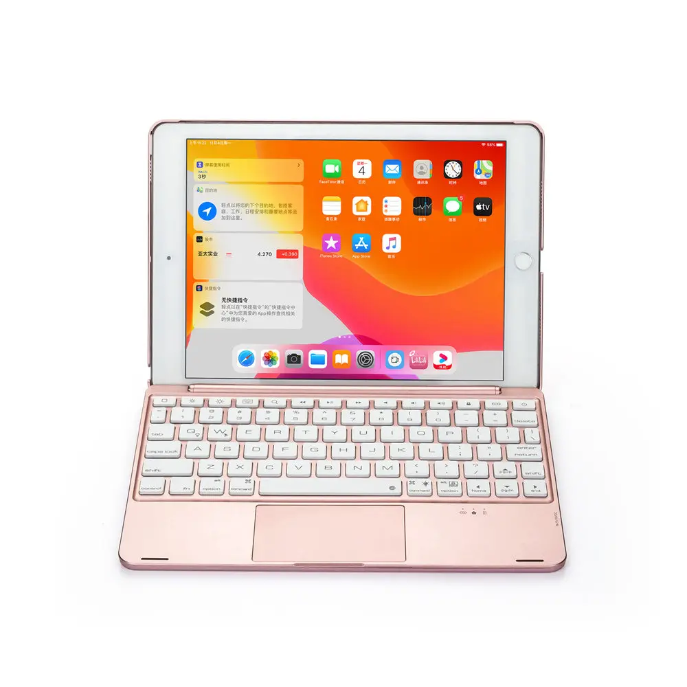 Для iPad 9,7 /Pro 9,7/Air 1& 2 тонкий умный светодиодный алюминиевый беспроводной Bluetooth 5,0 тачпад Клавиатура Чехол подставка - Цвет: Rose Gold